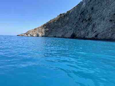 Crystal clear waters next to the cliffs of Kefalonia